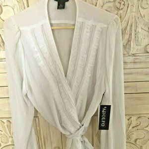 New With Tags Gorgeous Adolfo Sheer Wrap Tunic Top Blouse L $58